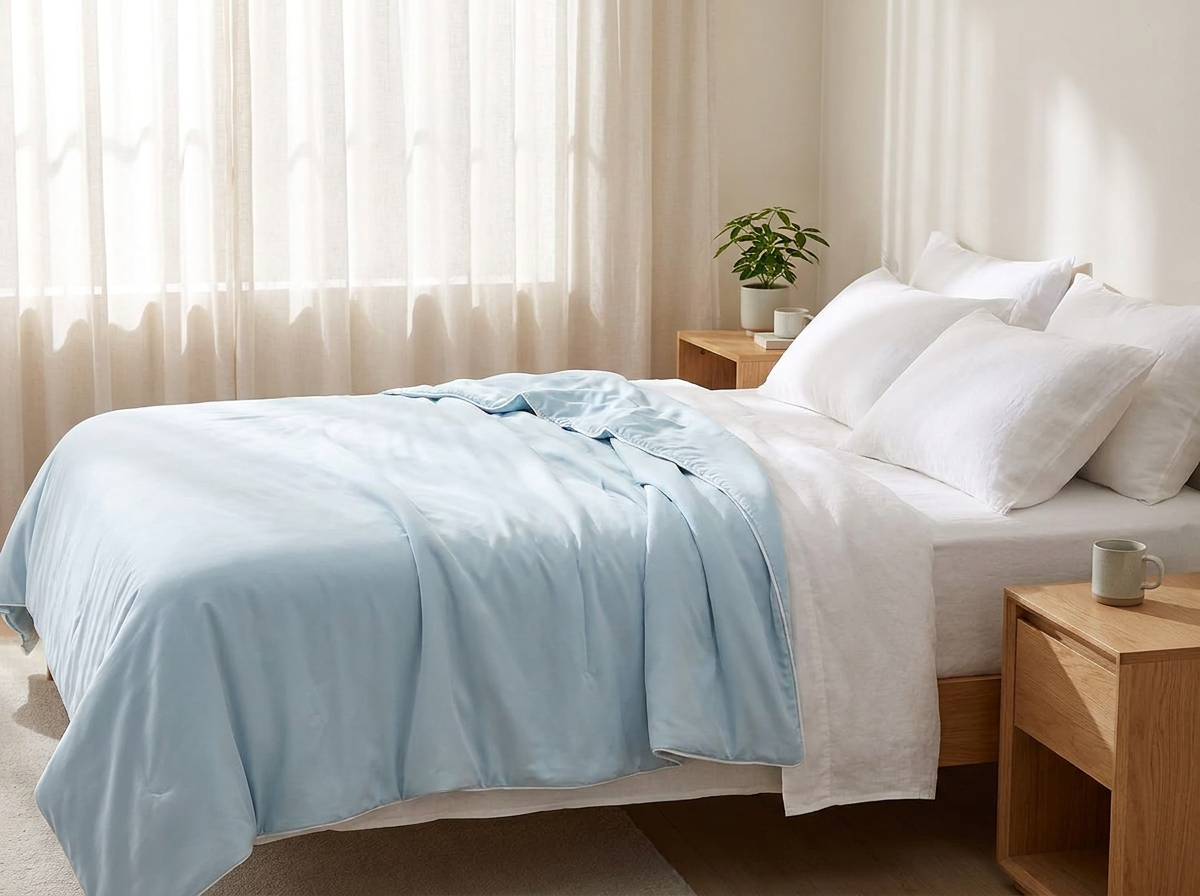CloudFrost Cooling Blanket on a bed