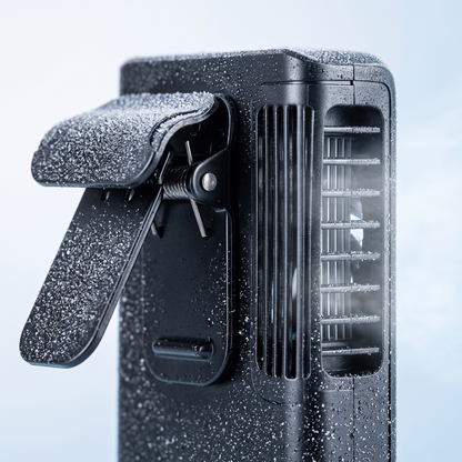 Spring loaded clip on the back of the fan